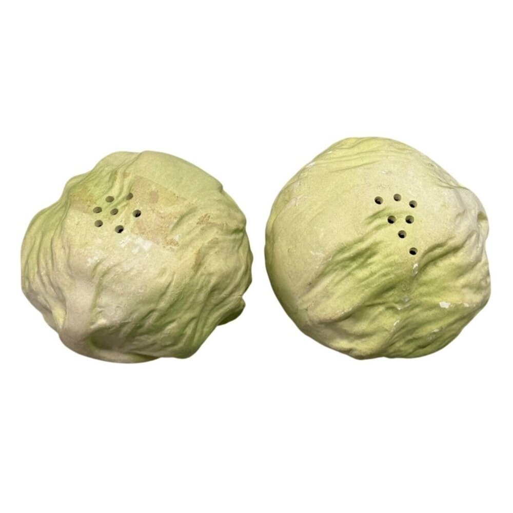 Cabbage-Shaped Ceramic Salt & Pepper Shakers Vintage Kitchen Decor 3" green READ